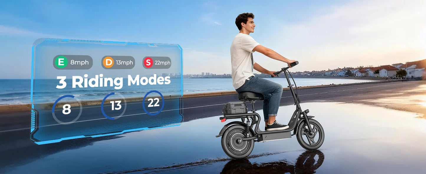 AOVORPO Electric Scooter for Adults,14" Tires, Up to 22Mph, 500W Motor, 28 Miles Max Range, Folding E-Bike with Dual Suspension
