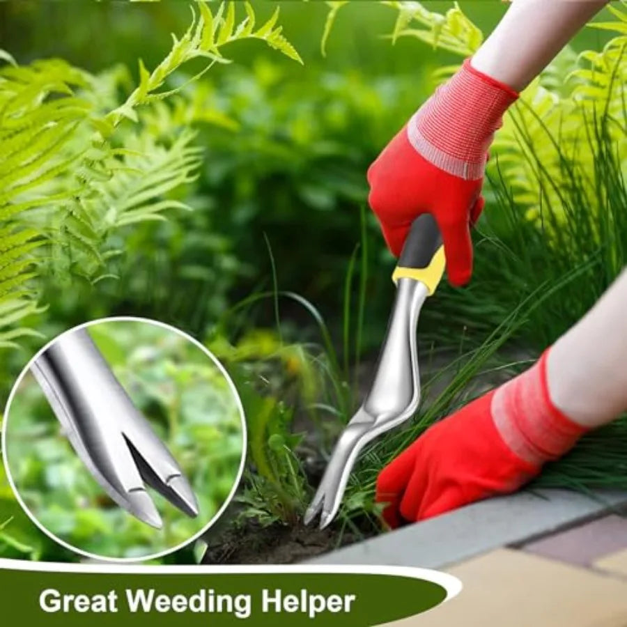 Weed Puller Hand Weeder Tool for Garden Bend-Proof Leverage Base with V-Shaped Forks for Easy Weed Removal and Deeper Root Digg