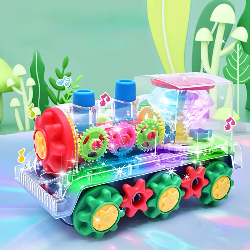 Kids Electric Transparent Gear Train Toy - Flashing Lights, Music, Educational Toddler Toy for Boys Girls, Cool Christmas Gifts