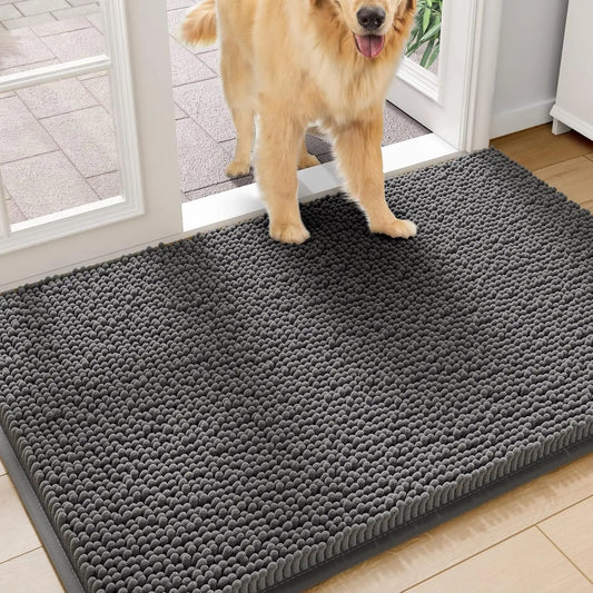 Large Absorbent Dog Door Mat for Muddy Paws, Quick Dry Non-Slip Chenille Rug, Machine Washable Indoor Entryway Floor Mat