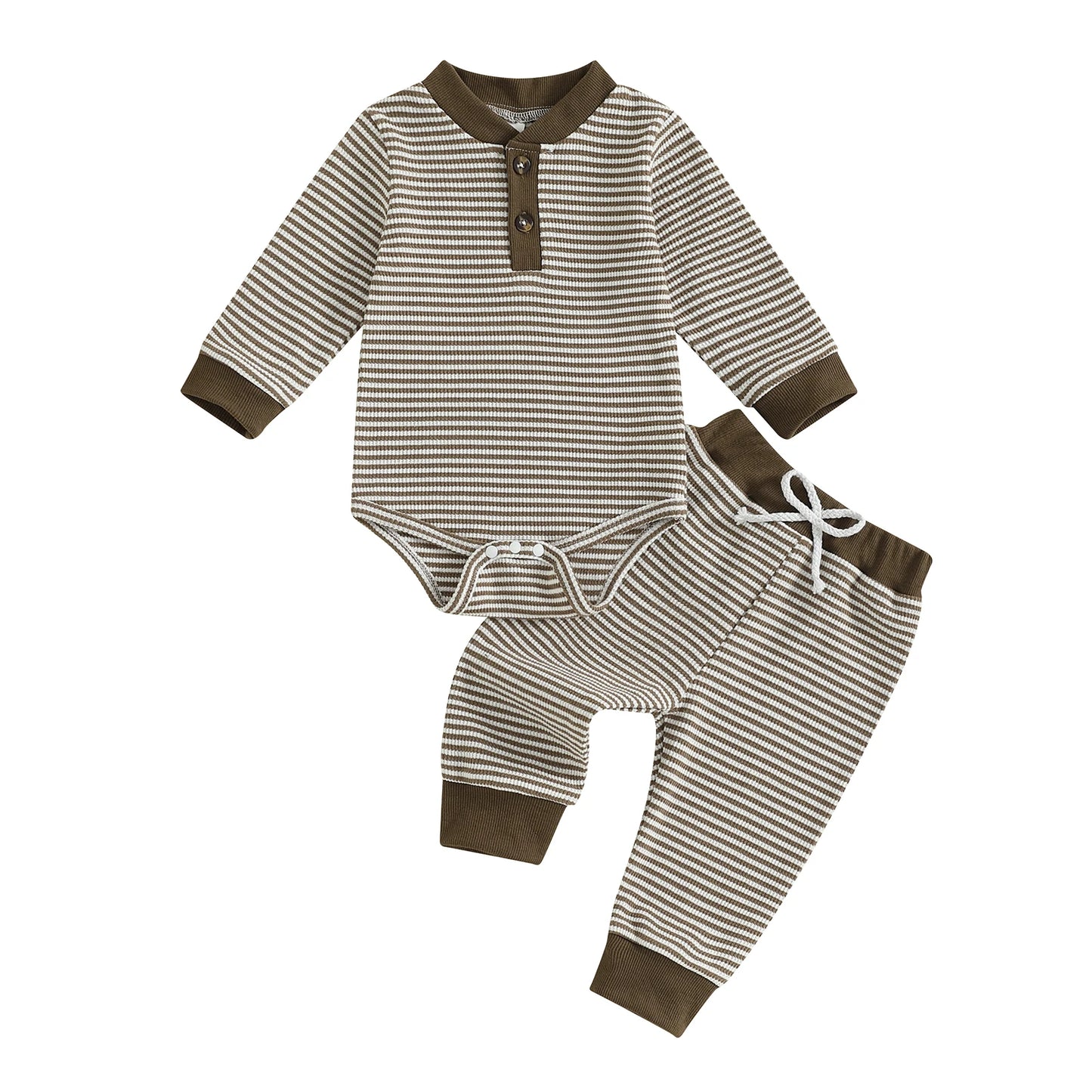 Adorable Baby Boy 2 Piece Set with Stylish Striped Long Sleeve Romper and Comfortable Elastic Waist Pants for a Trendy Look