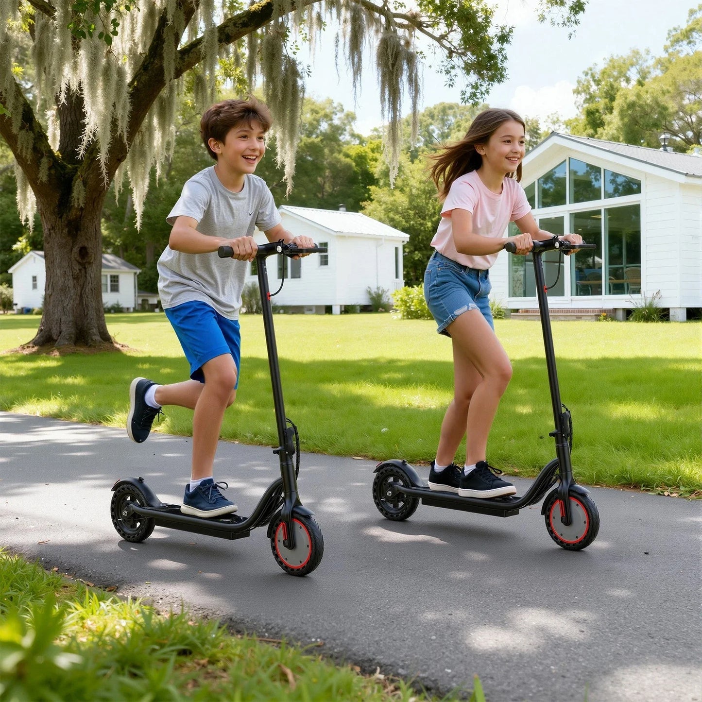 Electric Scooter for Kids,8.5inch Solid Tires,350W Motor,16mph Max Speed,up to 15miles Max Range,Dual Braking System,265lbs Load Capacity,Foldable, Lightweight & Portable