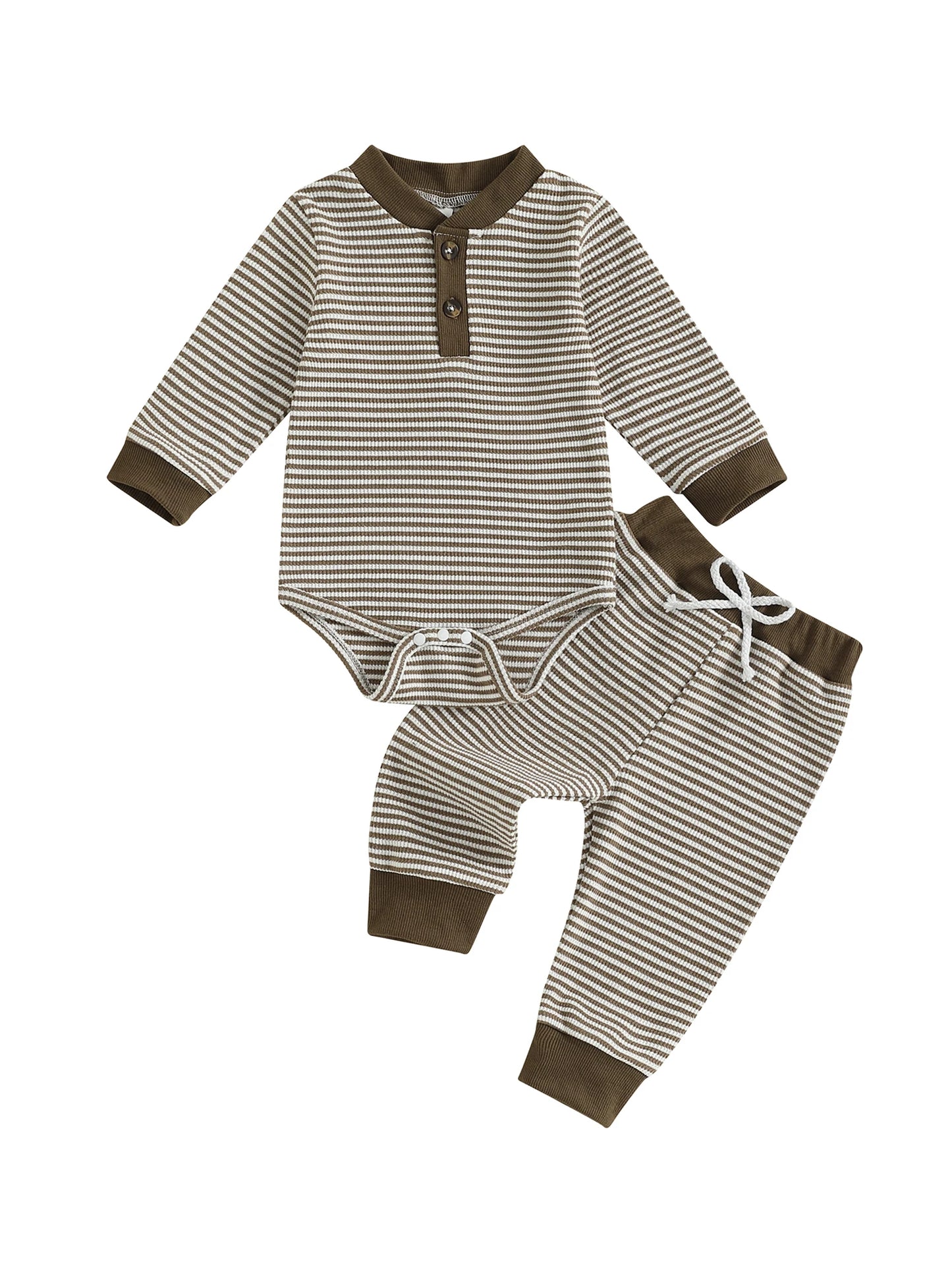Adorable Baby Boy 2 Piece Set with Stylish Striped Long Sleeve Romper and Comfortable Elastic Waist Pants for a Trendy Look