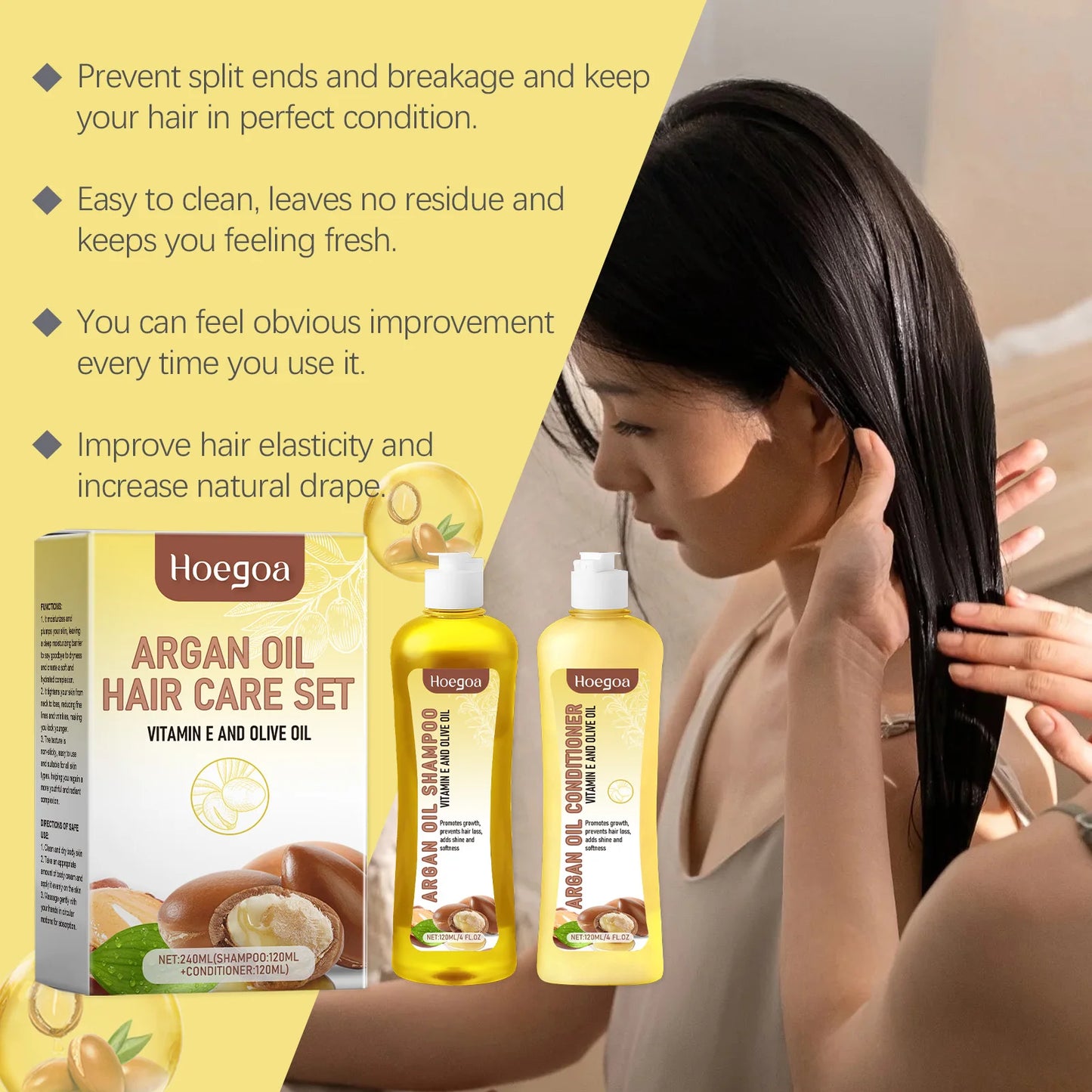 EELHOE AArgan Oil Shampoo and Conditioner Set Moisturizing Smoothing Shine Treatment for Dry Damaged Frizzy Hair Scalp Cleansing