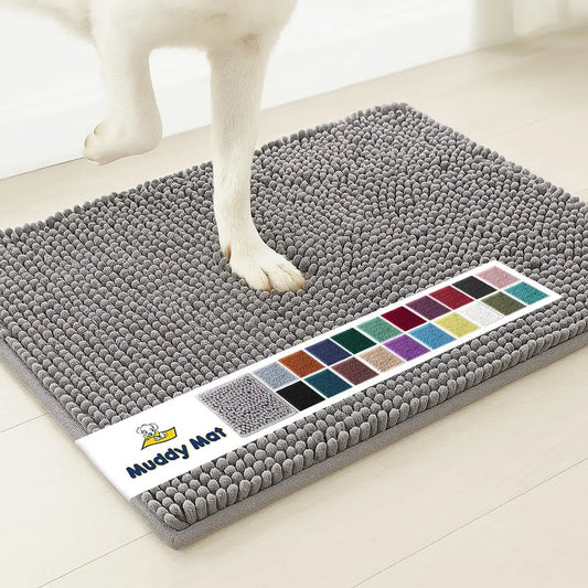 Super Absorbent Microfiber Dog Door Mat for Muddy Paws,Non-Slip Washable Pet Rug, Quick Dry Chenille Entryway Carpet, Grey 24x35
