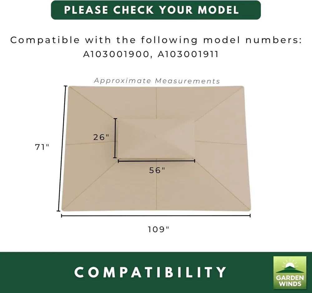 Replacement Canopy Top Cover for Greenvail 8' x 5' Grill Gazebo Models A103001900 & A103001911 - Beige
