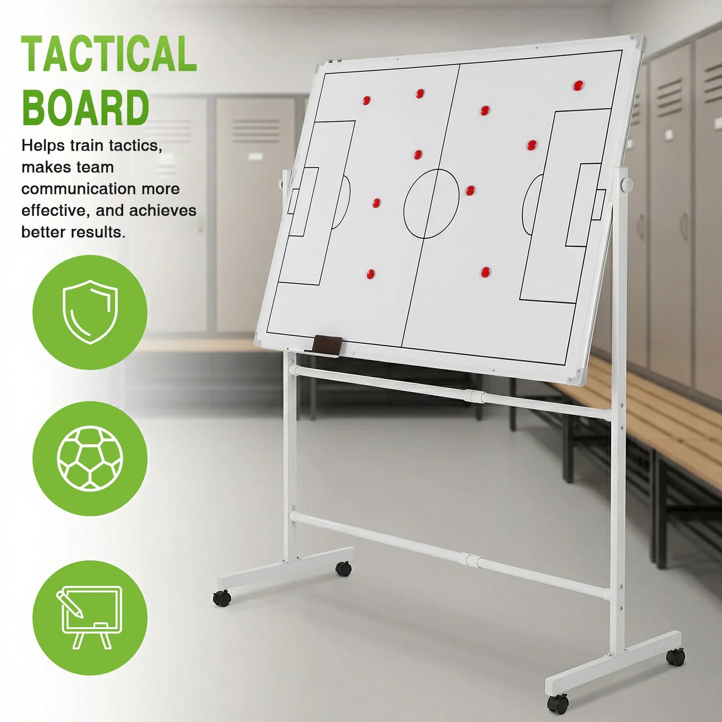 Double-Sided Dry Erase Board 360 Degree Reversible Soccer Board Height Adjustable with Magnets Pen & Eraser for Coaches