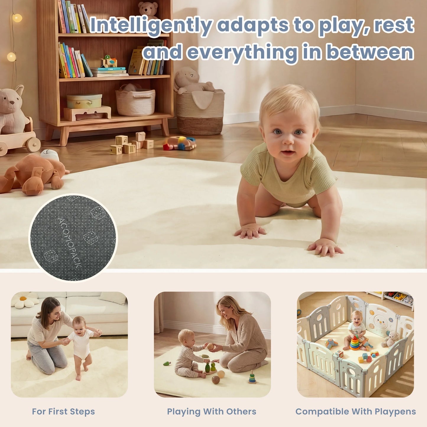 1.3“ Thick Carpet for Living Room Memory Foam Playpen Mat Non Slip Soft Velvet Baby Play Mat Large Floor Rugs