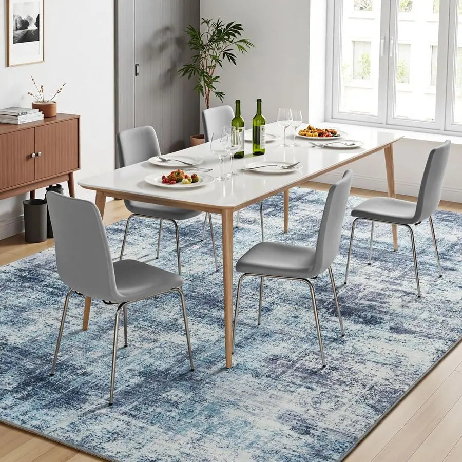 8x10 Area Rug for Living Room, Blue Abstract Large Rugs with NonSlip Backing, Neutral Modern Washable Carpet for Bedroom Dining