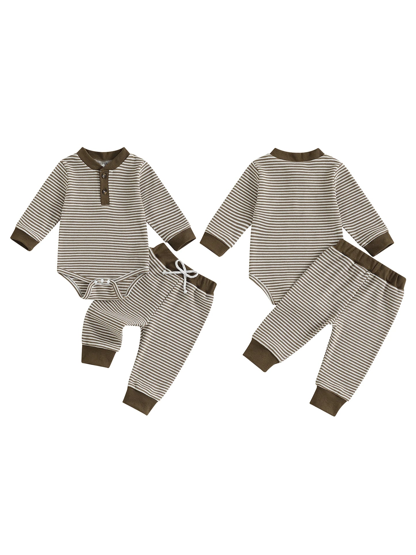 Adorable Baby Boy 2 Piece Set with Stylish Striped Long Sleeve Romper and Comfortable Elastic Waist Pants for a Trendy Look