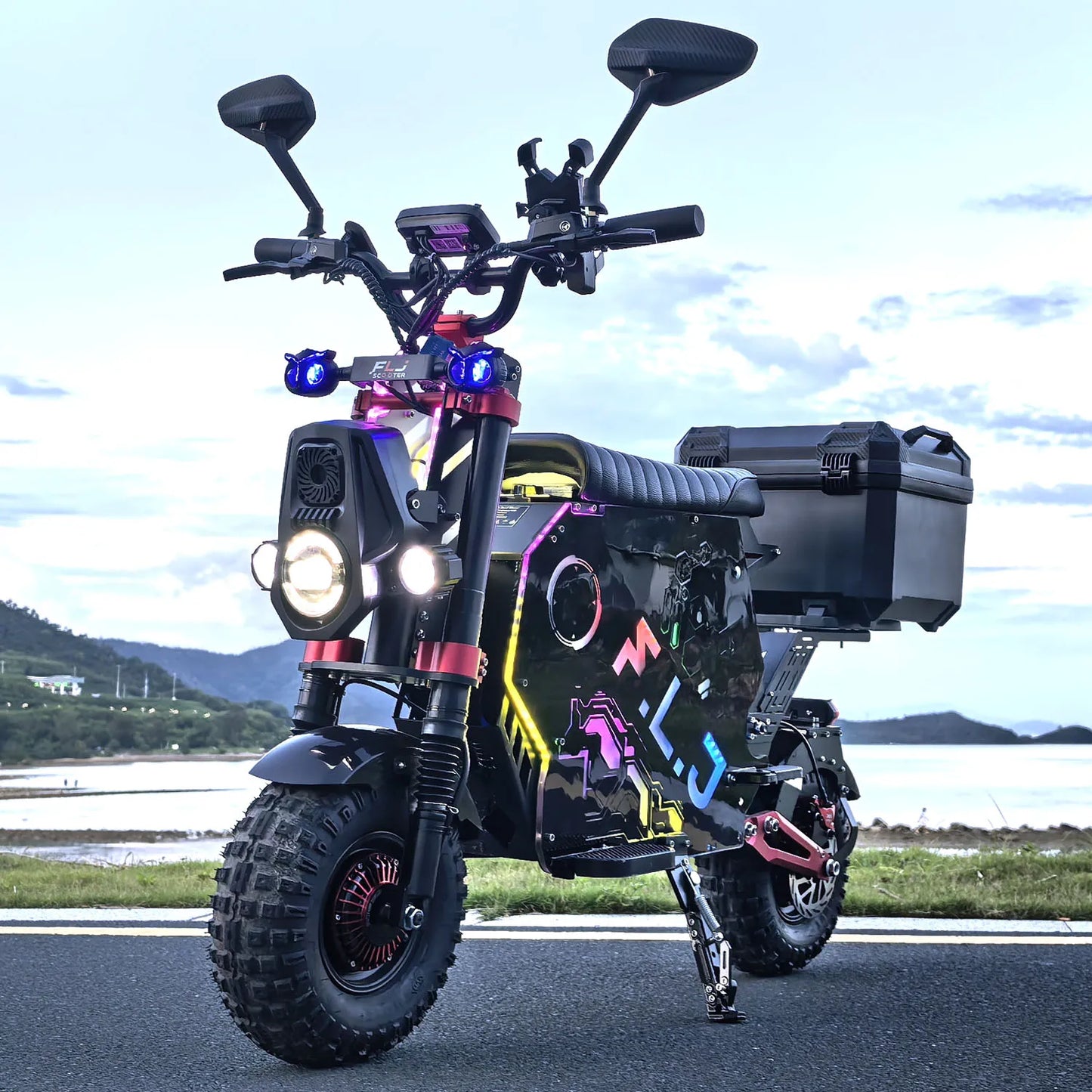 \US Stock FLJ Scooter 72V 12000W Electric Scooter with 14 inch Off Road Fat Tire Removable battery and App Function Scooter