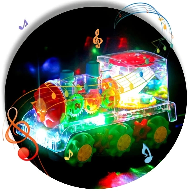 Kids Electric Transparent Gear Train Toy - Flashing Lights, Music, Educational Toddler Toy for Boys Girls, Cool Christmas Gifts