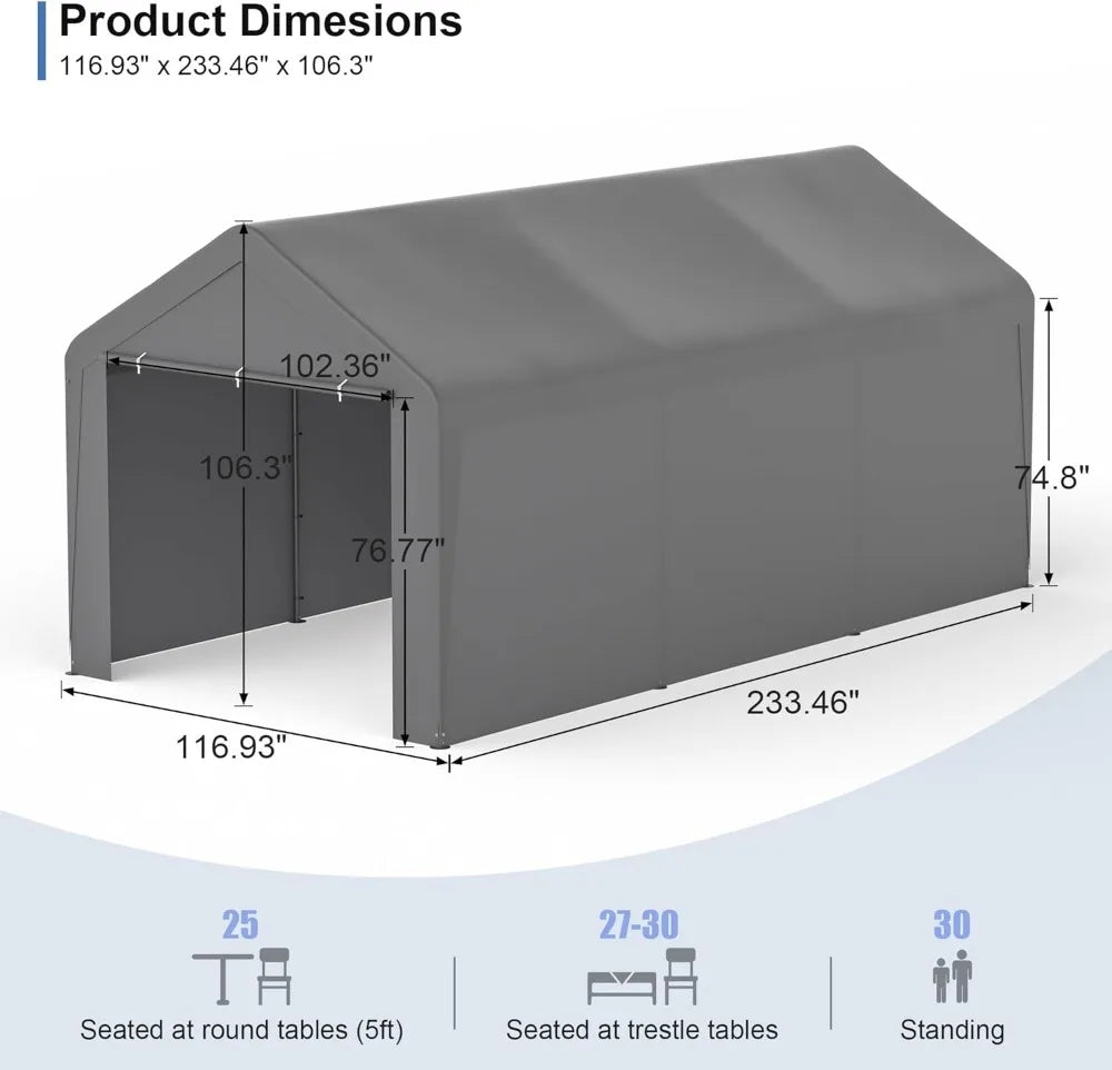 10x20ft Heavy Duty Portable Carport Garage Canopy Tent with Removable Sidewalls, Waterproof UV Protection for Outdoor Use