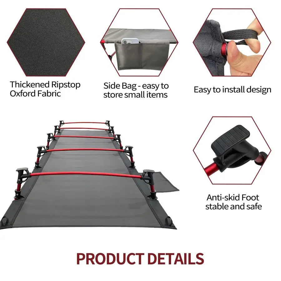 Portable Camping Cot Sleeping Cot Ultralight Backpacking Cot Bed for Outdoor Hiking Travel Beach Mountaineering Black