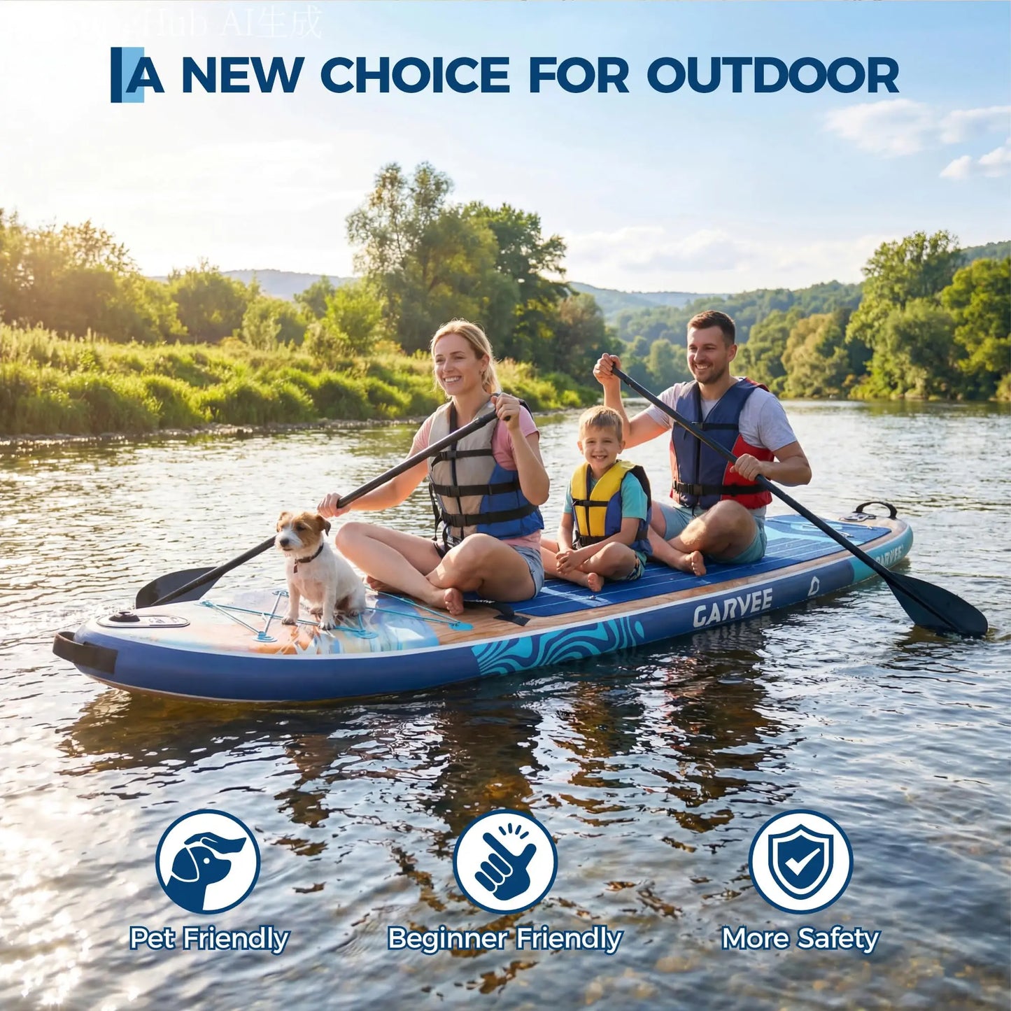 Extra Wide Stable Inflatable Stand Paddle Paddle Board for Adults & Youth – Ultra-Light PVC, Non-Slip EVA Deck, 450lbs Capacity, Adjustable Paddle, High Pressure Pump & Backpack