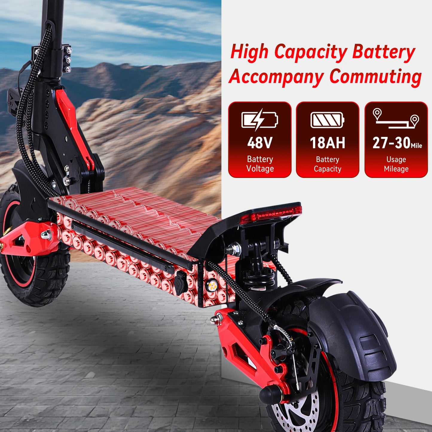 J15 Electric Scooter Adult 1600W Motor 11-Inch Off-Road Tyres 48V18AH Battery Max Speed 31mph Range 27-30 Miles Electric Scooter