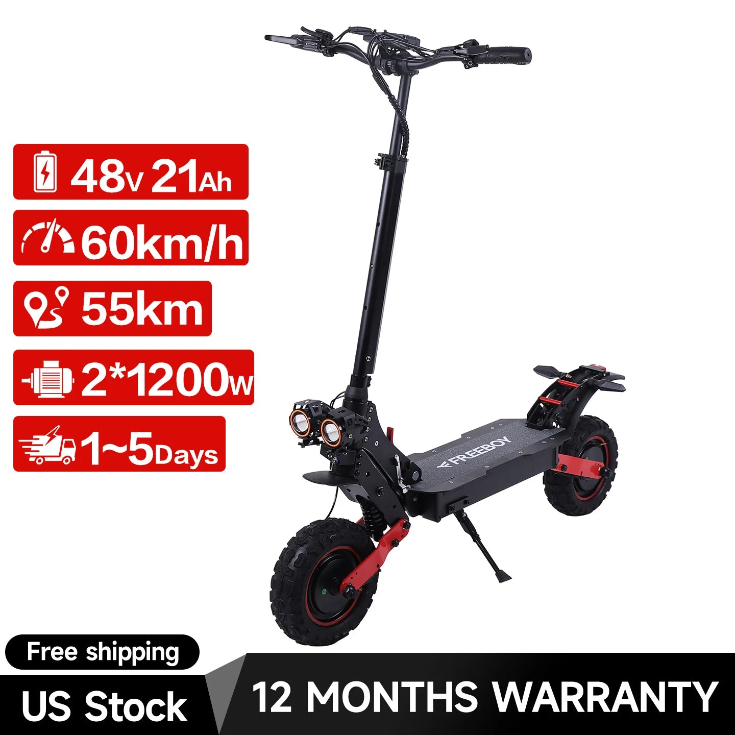 FREEBOY H6/H9 Electric Scooter for Adults 1200W Dual Motor 48V 21AH Folding E-Scooter with 11 Inch Fat Tires E-Mountain Scooter