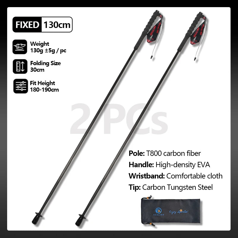 2PCs Trekking Poles Carbon Fiber 115g Ultra-Light Hiking Poles Camping Stick Foldable Walking Cane Travel Outdoor Gear Equipment