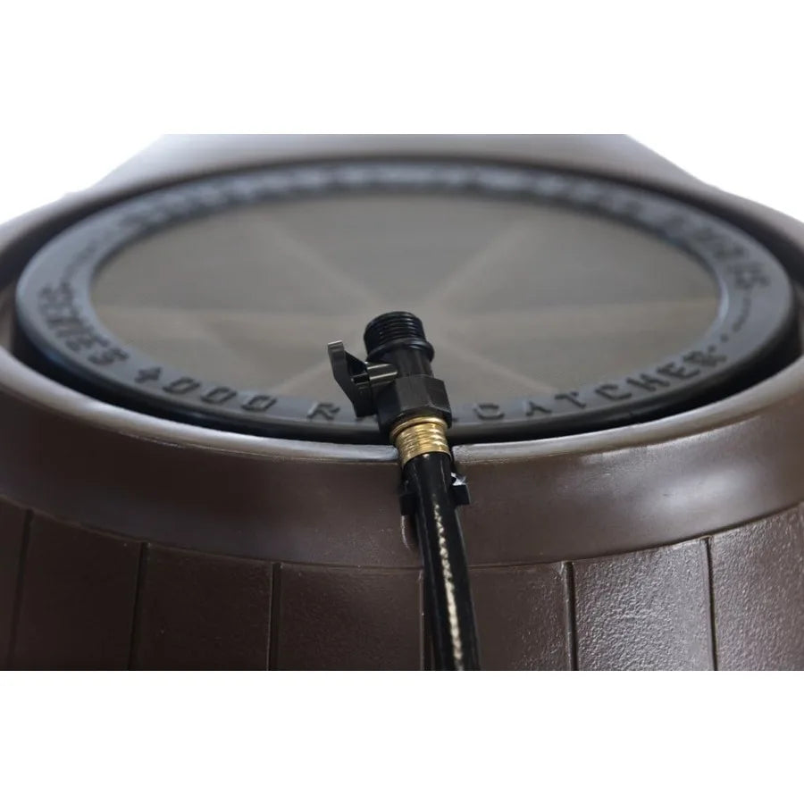 FCMP Outdoor Raincatcher 4000, Flat-Back RainRainwaterContainer w Side SpigotsMesh Screen Garden and Overflow Hose & Linking Kit