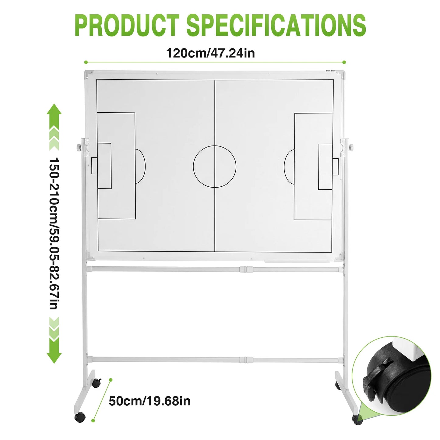 Double-Sided Dry Erase Board 360 Degree Reversible Soccer Board Height Adjustable with Magnets Pen & Eraser for Coaches