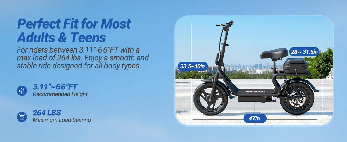 AOVORPO Electric Scooter for Adults,14" Tires, Up to 22Mph, 500W Motor, 28 Miles Max Range, Folding E-Bike with Dual Suspension