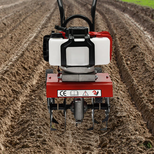 52CC 1.9KW 2-Stroke Gasoline Tiller 4 Manganese Steel Blades 11.8in Width Stock for Yard Garden