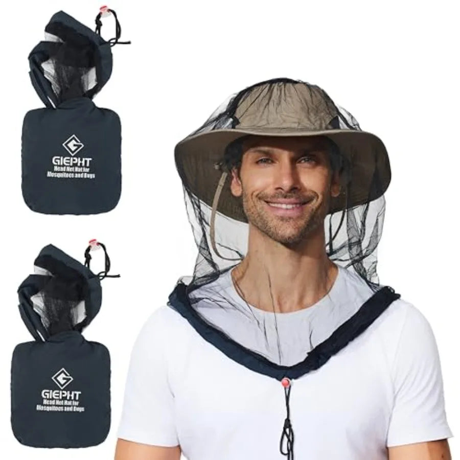 2 Pack Mosquito Head Net Mesh for Hiking and Outdoors, Bug Face Netting over Hat Adults Gnat Fly Insect Midge Protection