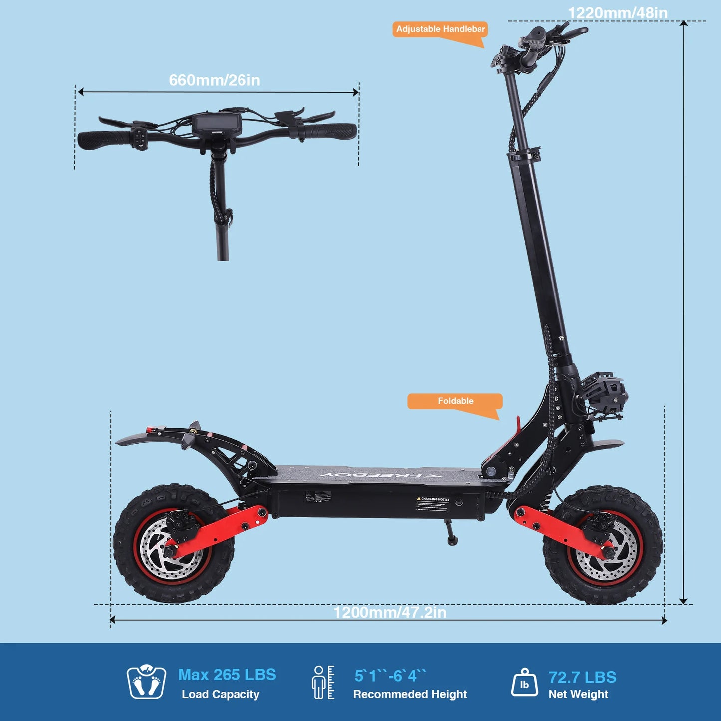 FREEBOY H6/H9 Electric Scooter for Adults 1200W Dual Motor 48V 21AH Folding E-Scooter with 11 Inch Fat Tires E-Mountain Scooter
