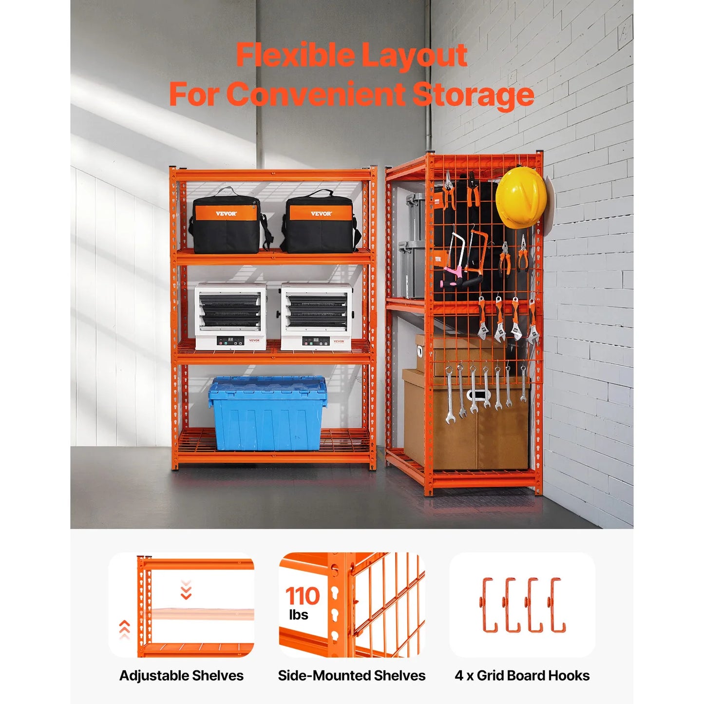 SucceBuy 4 Tier Garage Shelving Unit Storage Shelves Black/Orange 20"Dx40"Wx60"H Height Adjustable Racking for Warehouse Home