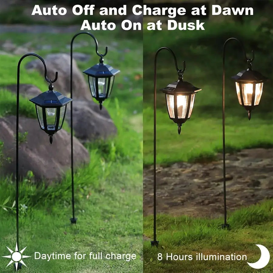 4 Pack Solar Hanging Lights Outdoor, Solar Powered Garden Decorative Lanterns with 4 x 38 Inch Shepherd Hooks, Waterproof Landsc