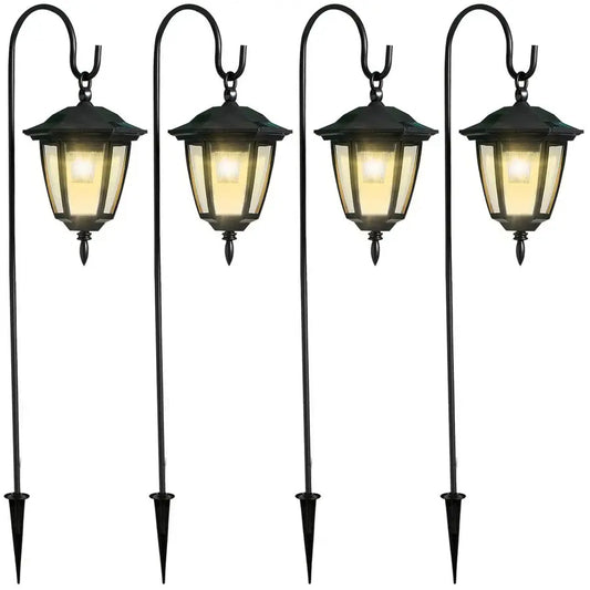 4 Pack Solar Hanging Lights Outdoor, Solar Powered Garden Decorative Lanterns with 4 x 38 Inch Shepherd Hooks, Waterproof Landsc