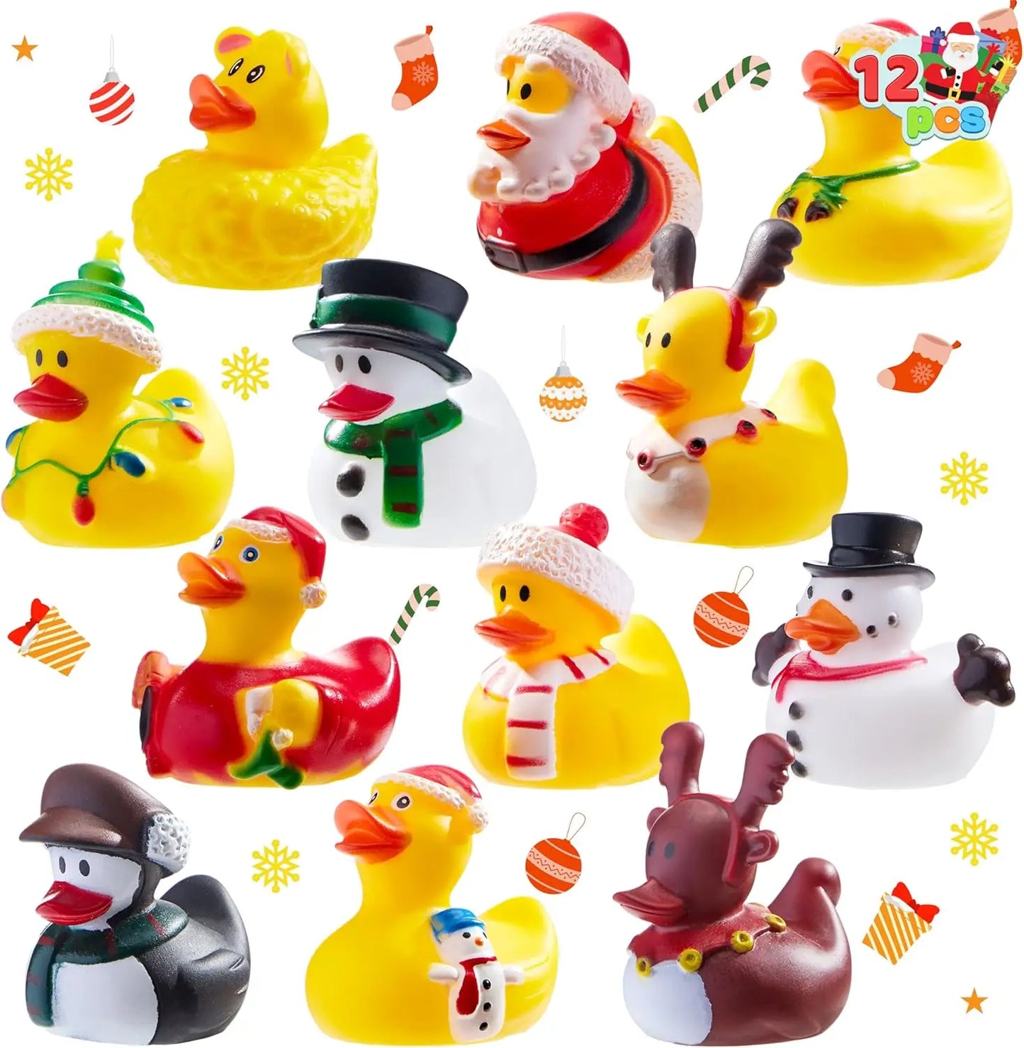 JOYFY 12 Pcs Christmas Rubber Duck Bath Toys for Christmas Goodie Bag Stuffers Baby Showers Christmas Party Favor Gifts