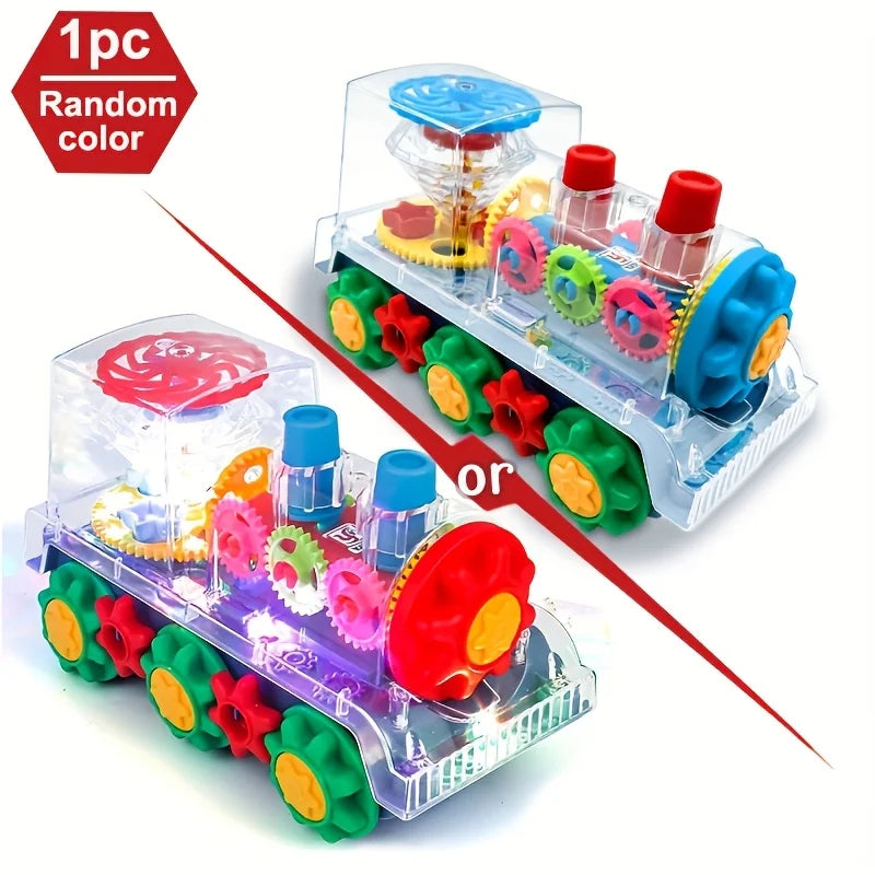 Kids Electric Transparent Gear Train Toy - Flashing Lights, Music, Educational Toddler Toy for Boys Girls, Cool Christmas Gifts