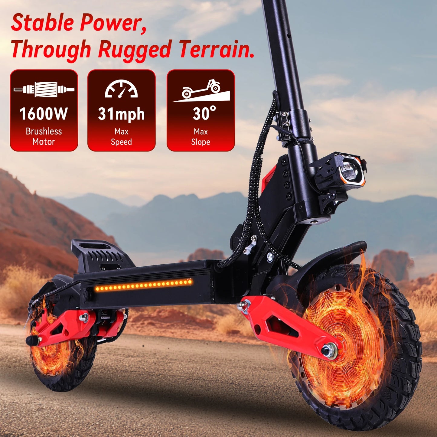 J15 Electric Scooter Adult 1600W Motor 11-Inch Off-Road Tyres 48V18AH Battery Max Speed 31mph Range 27-30 Miles Electric Scooter