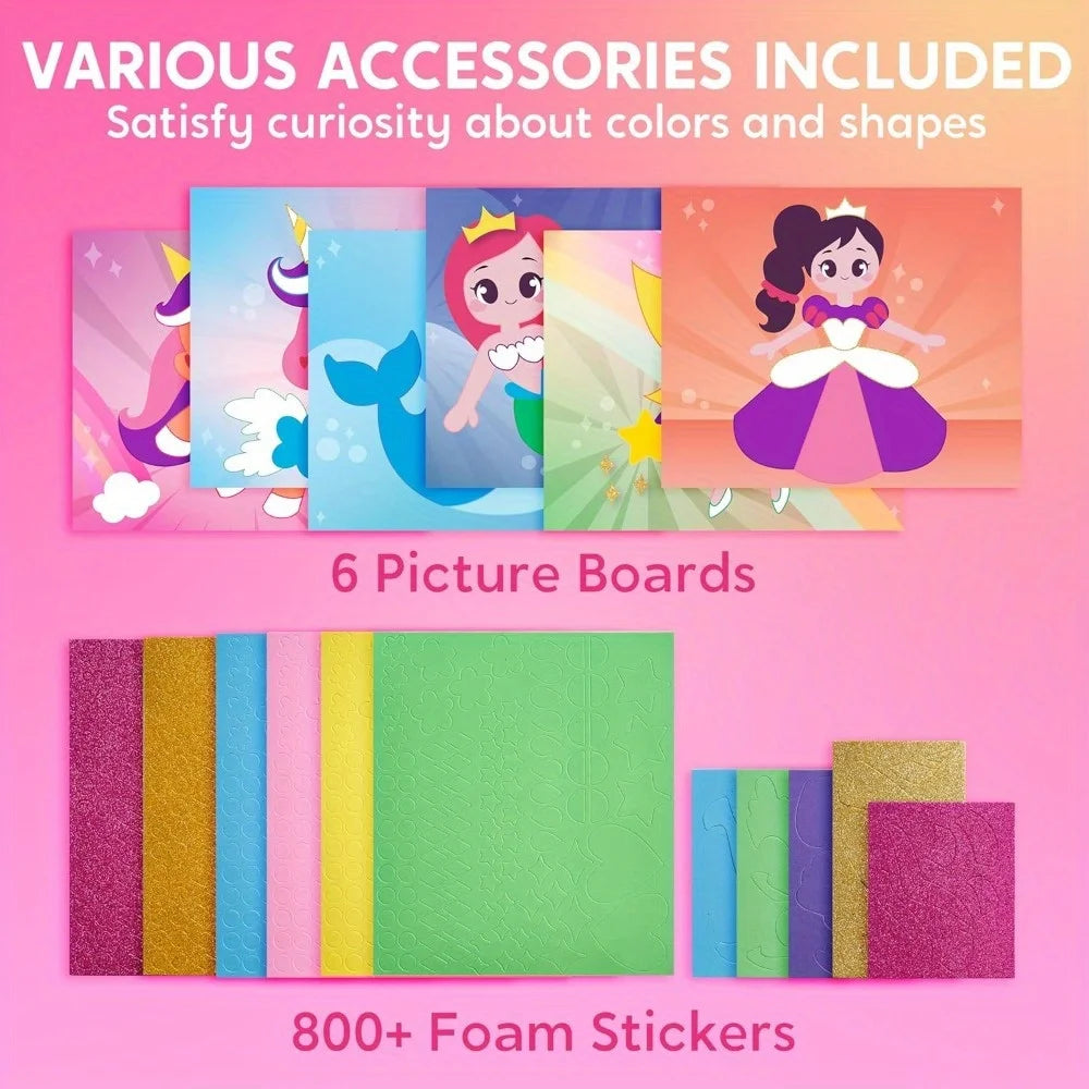 JOYFY Kids Foam Art Kit EVA Foam Stickers with 6 Art Board and 800+ Stickers DIY Arts Crafts for Boys Girls Age 3+ Birthday Gift