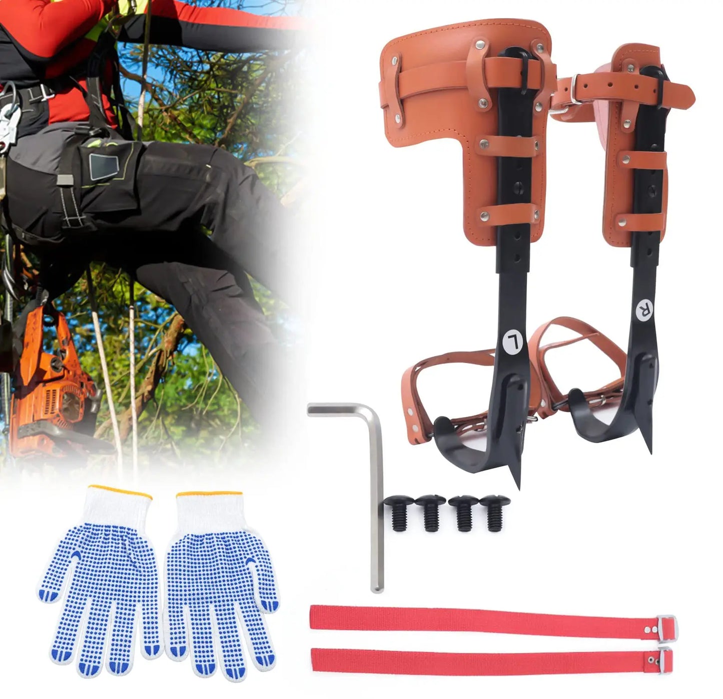 Tree Climbing Spike Set， Pole Climbing Spurs Steel， Adjustable Climber Gaffs Spikes Set Height Adjustable ,Tree Climbing Gear Po