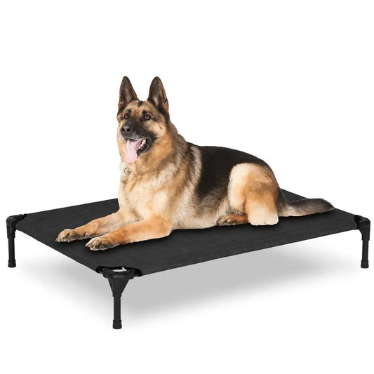 Dog Bed for Outdoor, Large Raised Dog Cot with Washable Mesh, Cooling Pet Cot Chew Proof for Outside Camping, 42x30 Black