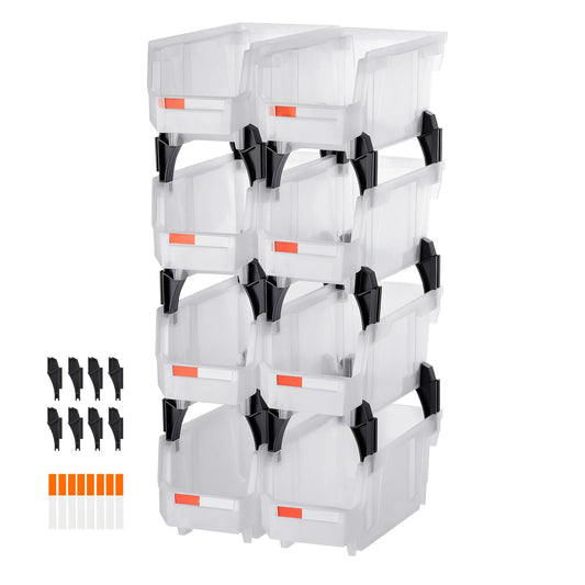 SucceBuy 8 Pack Plastic Stackable Boxes Storage Bins Transparent/Black Small Parts Containers for Closet Accessories Organizing
