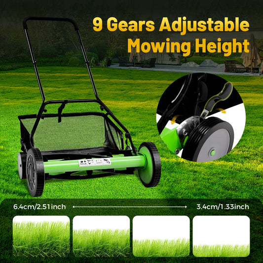 20" Lawn Mower Grass Cutter Machine with Collection BoxPush Reel Mower 5-Blade