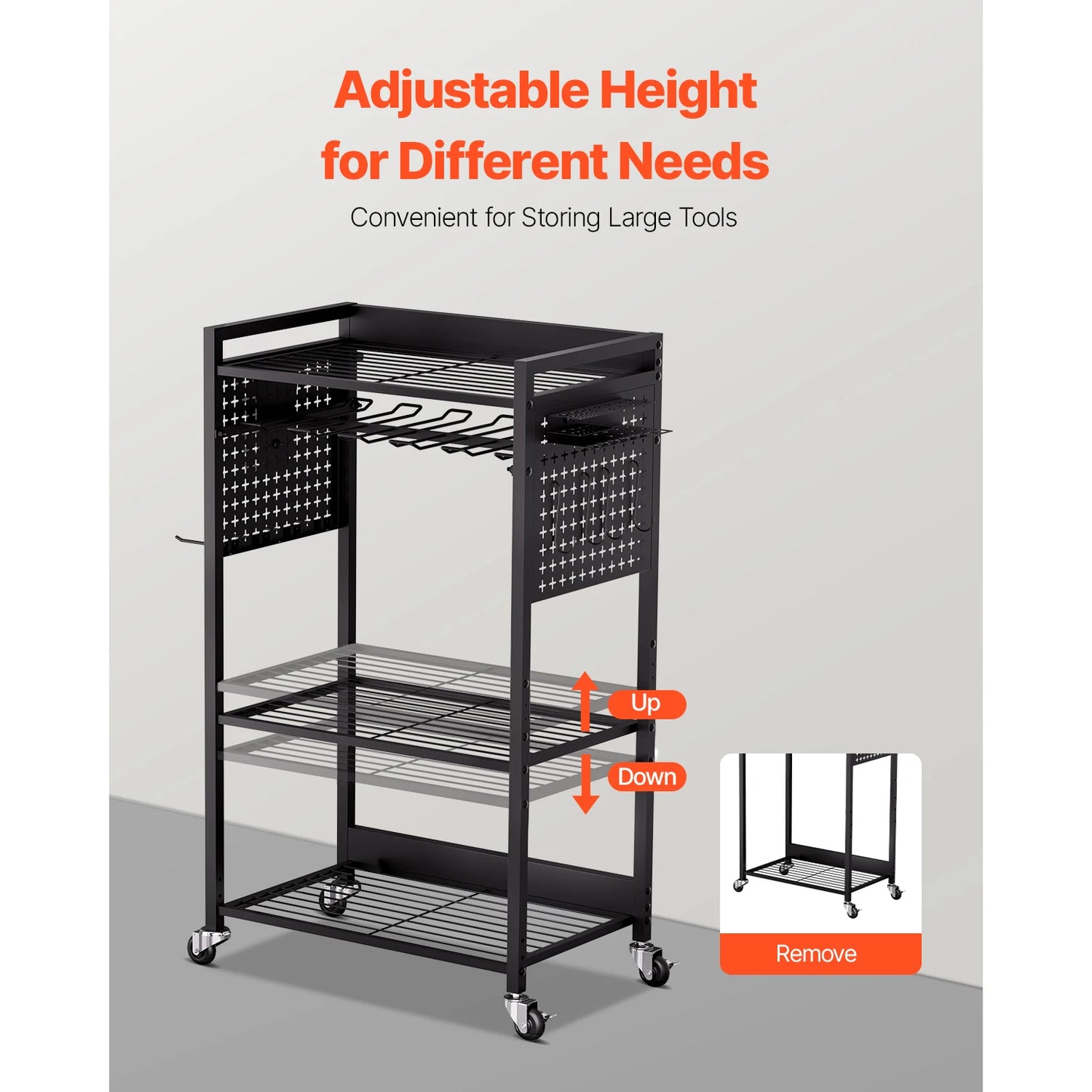 VEVOR 4-tier Rolling Tool Organizer Cart 150 lbs Garage Floor Stand Storage Cart on Wheels Drill Holder Rack for Workshop