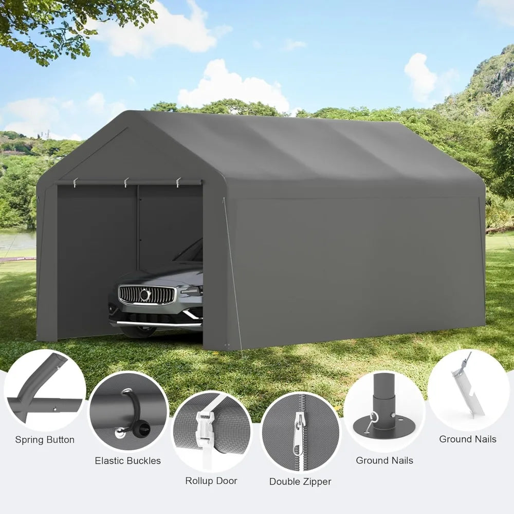 10x20ft Heavy Duty Portable Carport Garage Canopy Tent with Removable Sidewalls, Waterproof UV Protection for Outdoor Use