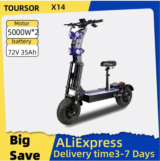 TOURSOR X14 4000W*2 Dual Motor 60V45Ah Battery E-Scooter Electric Scooter For Adults 14" Off-road Tire Foldable Road EScooter