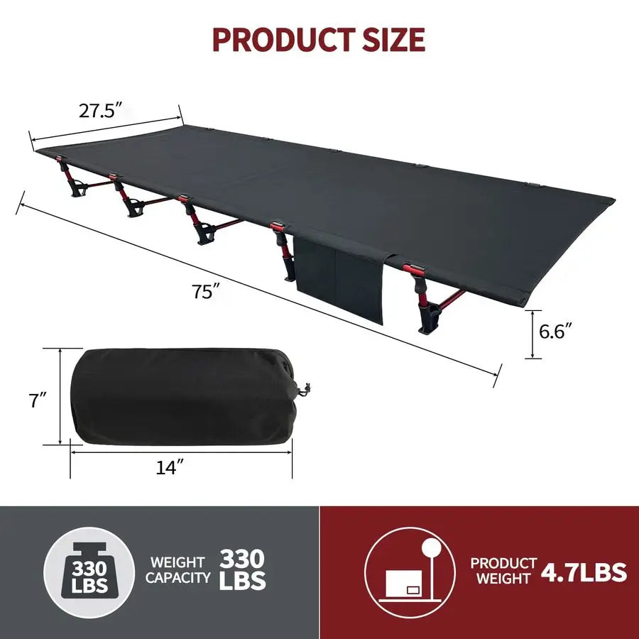 Portable Camping Cot Sleeping Cot Ultralight Backpacking Cot Bed for Outdoor Hiking Travel Beach Mountaineering Black