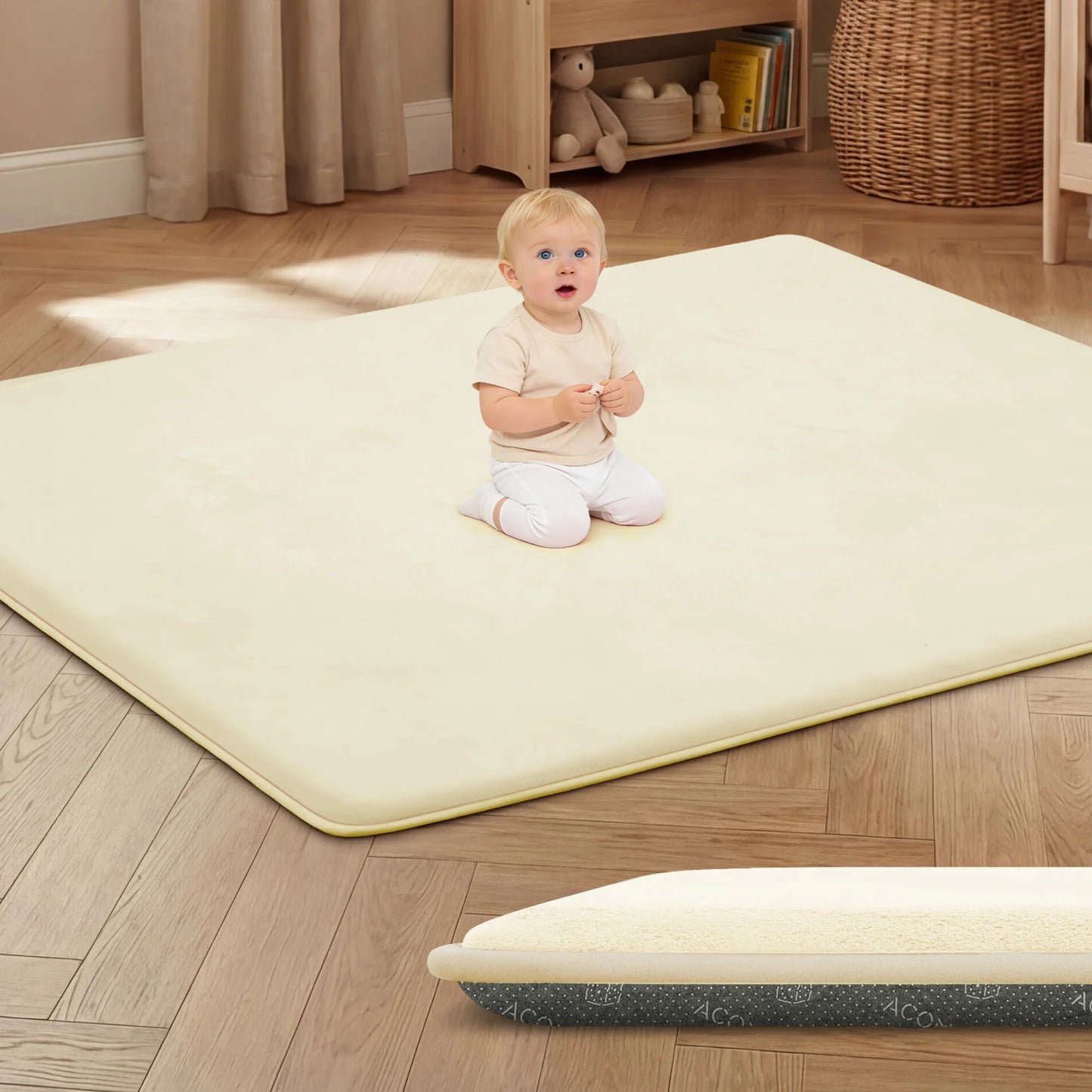1.3“ Thick Carpet for Living Room Memory Foam Playpen Mat Non Slip Soft Velvet Baby Play Mat Large Floor Rugs