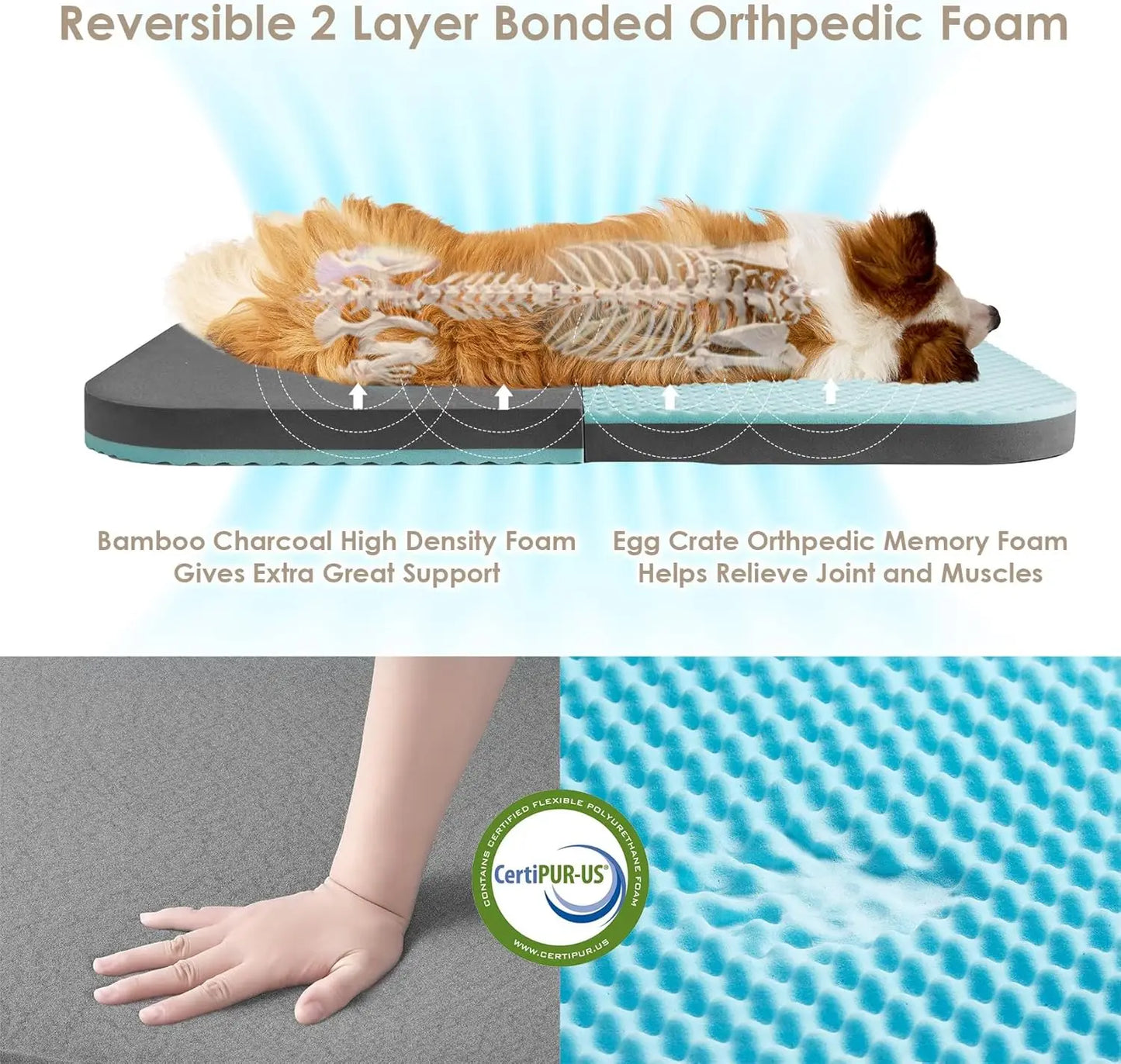 Foldable Human Dog Bed, 72x44x11 Orthopedic Memory Foam Pet Couch for Adults with Waterproof Cover & Non-Slip Bottom